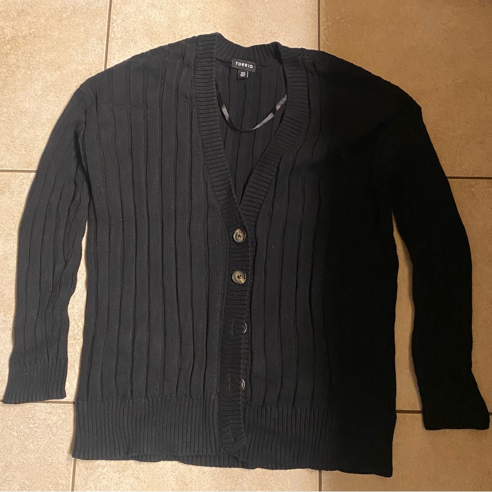 Torrid Black Ribbed V-Neck Cardigan Sweater